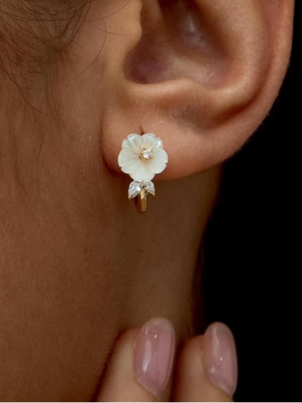 14K Gold Plated White Flower Stud Earrings - Hypoallergenic